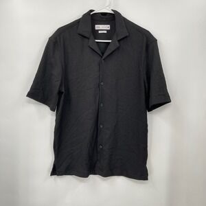 ZARA Men Black Textured Regular Fit Short Sleeve Collared Button Up Shirt S